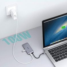 Choetech Višenamjenski USB HUB čitač SD i TF kartica HDMI 4K VGA Full HD RJ45 9u1 sivi
