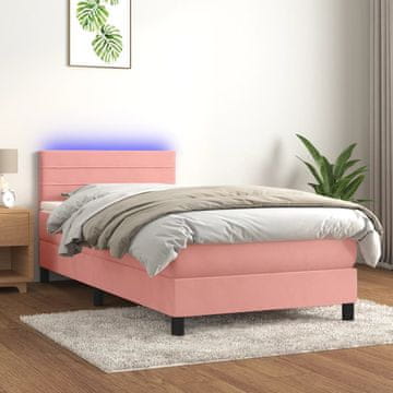 Vidaxl Krevet s boxspring podlogom, madracem i LED svjetlom, ružičasti baršun 80x200 cm