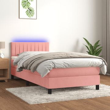 Vidaxl Krevet s boxspring podlogom, madracem i LED svjetlom, ružičasti baršun 80x200 cm