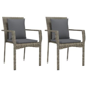 Vidaxl Vrtne stolice s jastucima 2 kom od poliratana sive