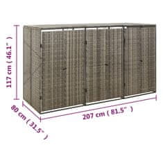 Vidaxl Spremište za 3 kante za smeće sivo 207 x 80 x 117 cm poliratan