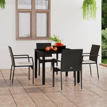 Vidaxl Vrtne stolice s jastucima, set od 4, poli ratan, crne