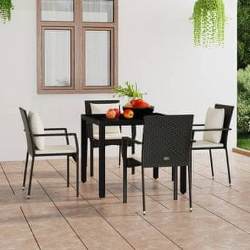Vidaxl Vrtne stolice s jastucima, set od 4, poli ratan, crne