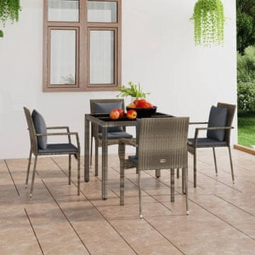 Vidaxl Vrtne stolice s jastucima, set od 4, poli ratan, sive