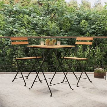 Vidaxl Sklopivi bistro set od 3 dijela, masivni tik i čelik