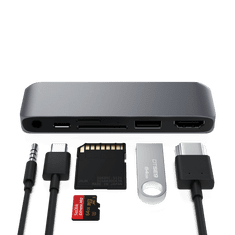 Satechi Mobilna Pro USB-C priključna stanica, 1 x USB-C PD, 1 x 4K HDMI, 1 x USB 3.0, MicroSD, 3,5 mm audio, siva