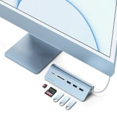 Satechi USB adapter, aluminij, 3x USB 3.0, MicroSD, modro
