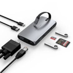 Satechi On the go priključna stanica, USB-C PD, RJ 45, 4K HDMI, VGA, USB-A, USB-C, micro/SD, siva