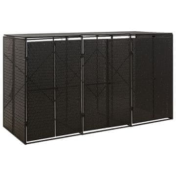 Vidaxl Nadstrešnica za kante za otpad s 3 komada, crna, 207 x 80 x 117 cm, poli ratan