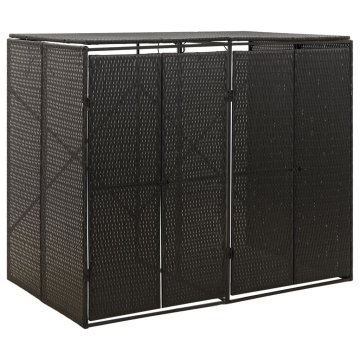 Vidaxl Nadstrešnica za 2 kante za otpad, crna, 140x80x117 cm, poli ratan