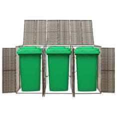 Vidaxl Spremište za 3 kante za smeće sivo 207 x 80 x 117 cm poliratan