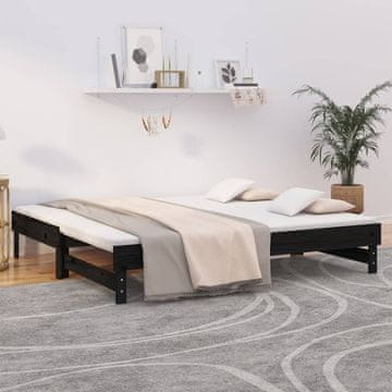 Vidaxl Produžni krevet, crni, 2x (90x190) cm, masivni borov drvo