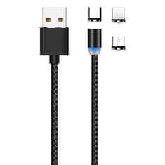 MG 3in1 magnetski USB kabel + plug adapter Micro USB / USB-C / Lightning 1m, crno