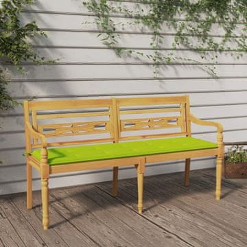 Vidaxl Batavia klupa sa svijetlozelenim jastukom, 150 cm, masivno tikovino drvo