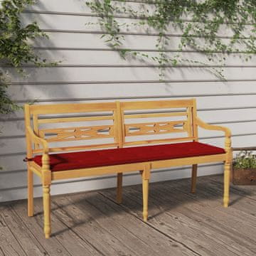 Vidaxl Batavia klupa s crvenim jastukom 150 cm masivno tikovino