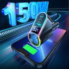 Joyroom JR-CL21 auto punjač USB / 2x USB-C QC PD 150W, crno
