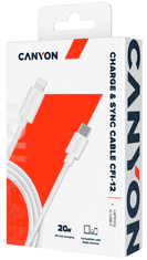 Canyon CFI-12 USB-C - Lightning kabel, PD 20W, bijela (CNE-CFI12W)