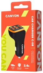 Canyon C-08 auto punjač, PD 18W, crno-narančasta (CNE-CCA08BO)