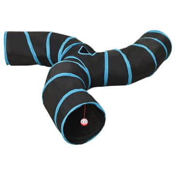 Vidaxl Trostrani tunel za mačke crno-plavi 25 cm poliester