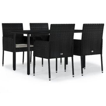 Vidaxl 5-dijelni vrtni blagovaonski set s jastucima od poliratana crni