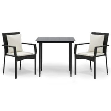 Vidaxl 3-dijelni vrtni blagovaonski set s jastucima od poliratana crni