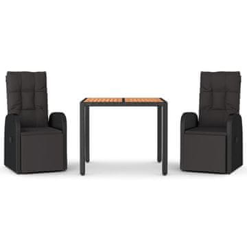 Vidaxl 3-dijelni vrtni blagovaonski set poliratan i drvo bagrema crni