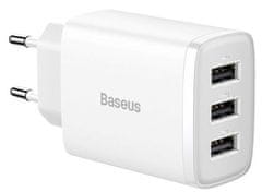 BASEUS Kompaktni kućni punjač, 3 x USB 17W, bijeli (CCXJ020102)