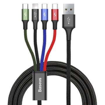 BASEUS 4-u-1 USB kabel za iPhone Lightning 2 x USB-C microUSB najlonski pleteni 3,5 A 1,2 m crni