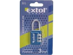 Extol Craft Kombinacijska brava s troznamenkastim kodom, 26x55mm, debljina visećeg oka 3,5mm, mogućnost promjene numeričkog koda, 1000 kombinacija