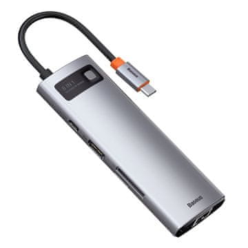 BASEUS Višenamjenski 8u1 USB HUB USB-C PD 100W HDMI čitač SD i microSD kartica 3x USB 3.2 RJ45 sivi