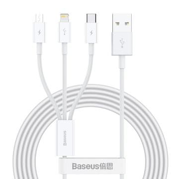 BASEUS Superior 3u1 USB kabel za iPhone Lightning USB-C microUSB 3.5 A 1.5 m bijeli