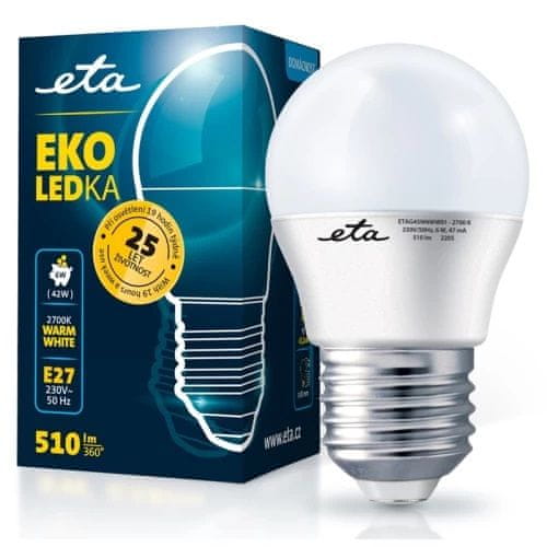ETA LED žarulja E14, 6 W, topla bijela, 2700K, 510 lm, 5 kom