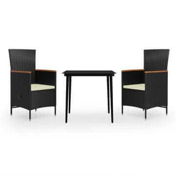 Vidaxl 3-dijelni vrtni blagovaonski set s jastucima crni