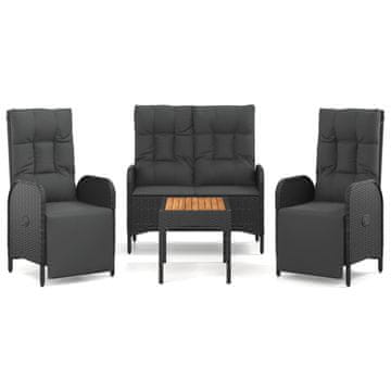 Vidaxl 4-dijelni vrtni blagovaonski set od poliratana s jastucima crni