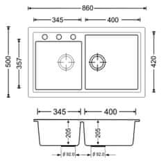 Apell PTPL862AL sudoper, dvostruki, aluminij